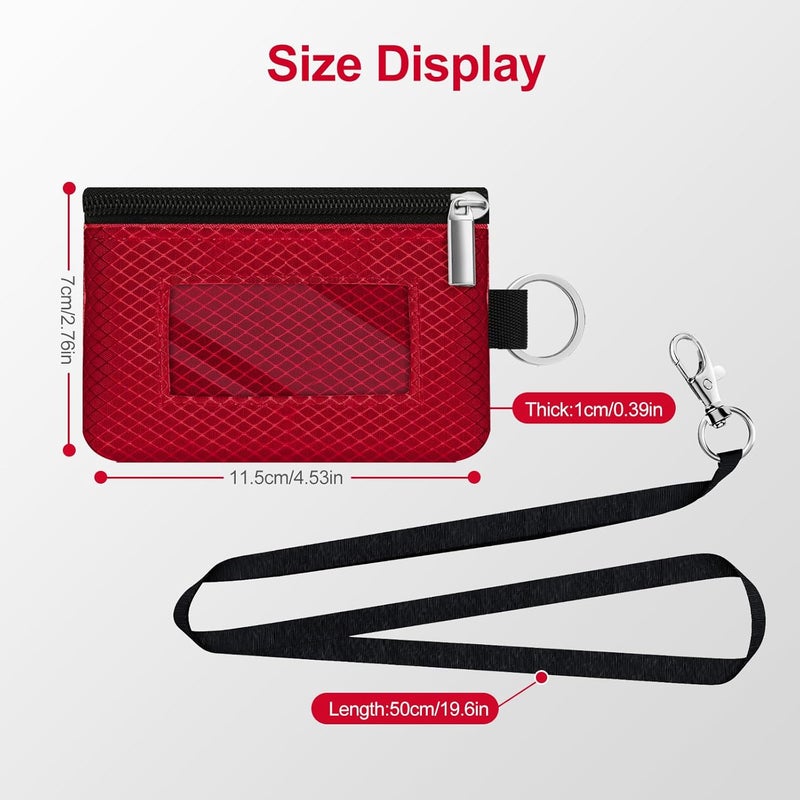 CCUMI Minimalist RFID Blocking Small Wallet with ID Window,WaterResistant Zip Id Case Wallet with Lanyard Keychain for Cards,Cash,Travel,Women,Men (Red) - Image 5